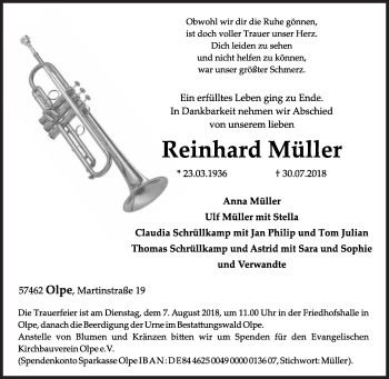 Traueranzeige von Reinhard Müller von Siegener Zeitung
