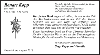 Traueranzeige von Renate Kopp von Siegener Zeitung
