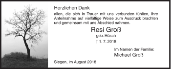 Traueranzeige von Resi Groß von Siegener Zeitung