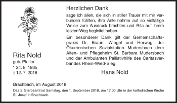 Traueranzeige von Rita Nold von Siegener Zeitung