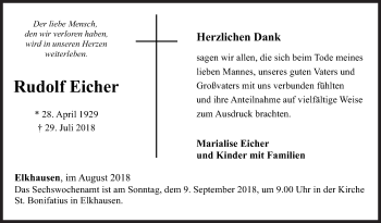 Traueranzeige von Rudolf Eicher von Siegener Zeitung