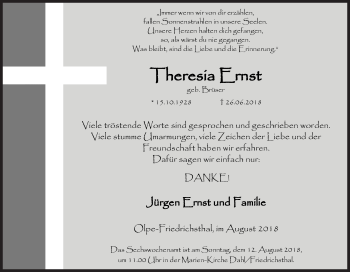 Traueranzeige von Theresia Ernst von Siegener Zeitung