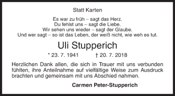 Traueranzeige von Uli Stupperich von Siegener Zeitung