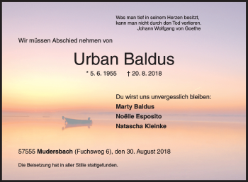 Traueranzeige von Urban Baldus von Siegener Zeitung