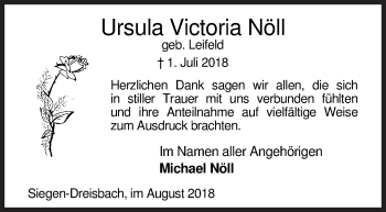 Traueranzeige von Ursula Victoria Nöll von Siegener Zeitung