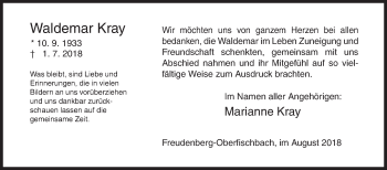 Traueranzeige von Waldemar Kray von Siegener Zeitung