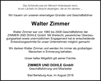 Traueranzeige von Walter Zimmer von Siegener Zeitung