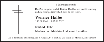 Traueranzeige von Werner Halbe von Siegener Zeitung
