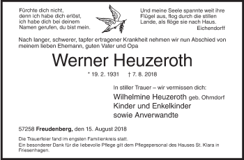 Traueranzeige von Werner Heuzeroth von Siegener Zeitung