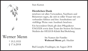 Traueranzeige von Werner Menn von Siegener Zeitung