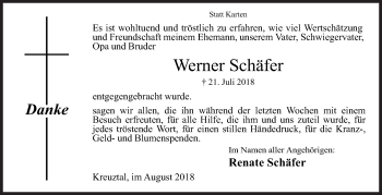 Traueranzeige von Werner Schäfer von Siegener Zeitung