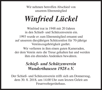 Traueranzeige von Winfried Lückel von Siegener Zeitung