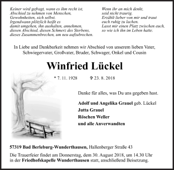 Traueranzeige von Winfried Lückel von Siegener Zeitung