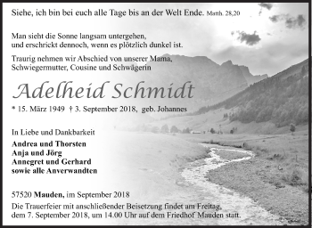 Traueranzeige von Adelheid Schmidt von Siegener Zeitung