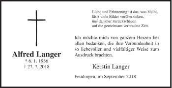 Traueranzeige von Alfred Langer von Siegener Zeitung