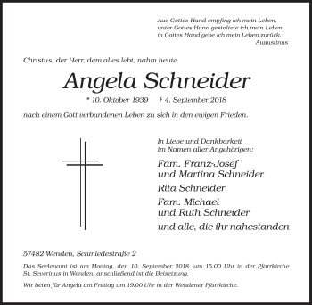 Traueranzeige von Angela Schneider von Siegener Zeitung