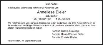 Traueranzeige von Anneliese Bieler von Siegener Zeitung