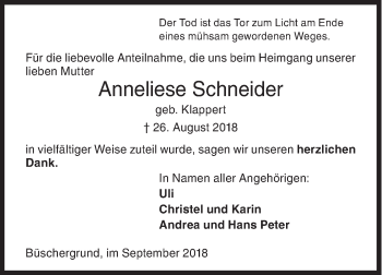 Traueranzeige von Anneliese Schneider von Siegener Zeitung