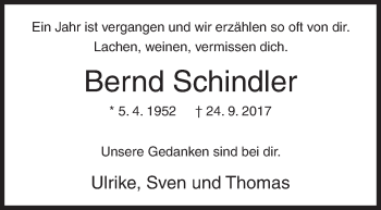 Traueranzeige von Bernd Schindler von Siegener Zeitung
