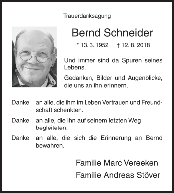 Traueranzeige von Bernd Schneider von Siegener Zeitung
