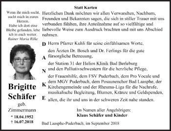 Traueranzeige von Brigitte Schäfer von Siegener Zeitung