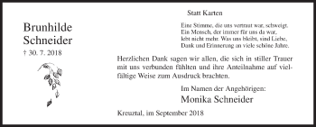 Traueranzeige von Brunhilde Schneider von Siegener Zeitung