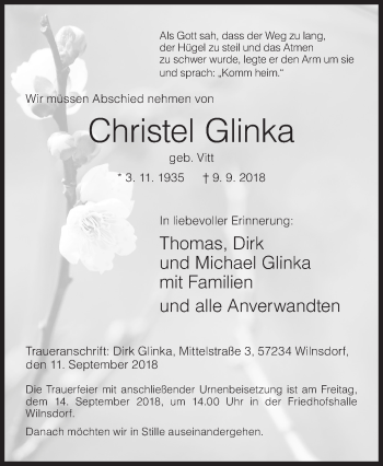 Traueranzeige von Christel Glinka von Siegener Zeitung