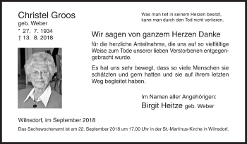 Traueranzeige von Christel Groos von Siegener Zeitung