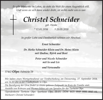 Traueranzeige von Christel Schneider von Siegener Zeitung