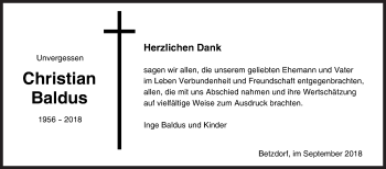 Traueranzeige von Christian Baldus von Siegener Zeitung