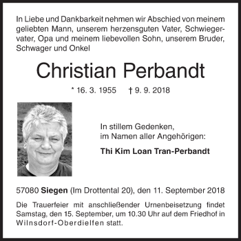 Traueranzeige von Christian Perbandt von Siegener Zeitung