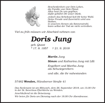 Traueranzeige von Doris Jung von Siegener Zeitung