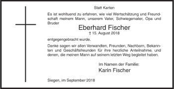 Traueranzeige von Eberhard Fischer von Siegener Zeitung