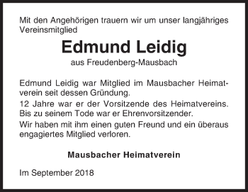 Traueranzeige von Edmund Leidig von Siegener Zeitung
