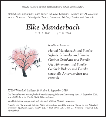 Traueranzeige von Elke Manderbach von Siegener Zeitung