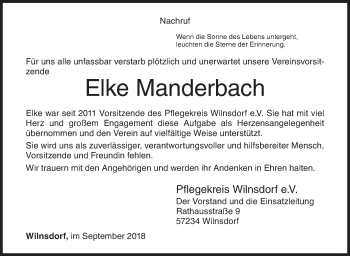 Traueranzeige von Elke Manderbach von Siegener Zeitung