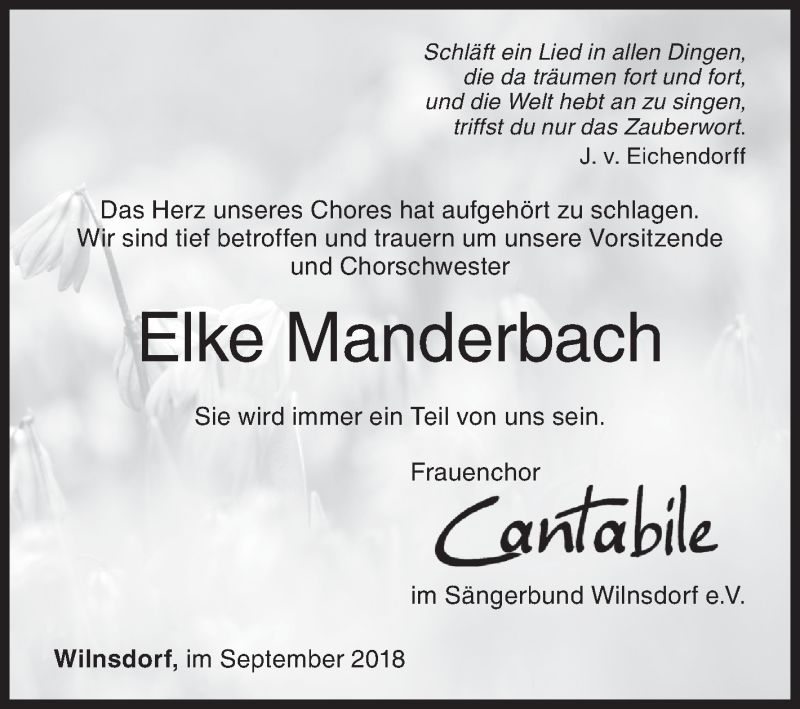  Traueranzeige für Elke Manderbach vom 08.09.2018 aus Siegener Zeitung