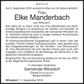 Traueranzeige von Elke Manderbach von Siegener Zeitung