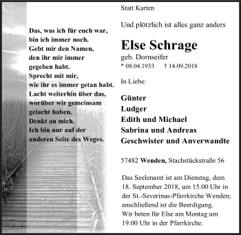 Traueranzeige von Else Schrage von Siegener Zeitung
