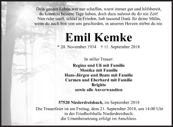 Traueranzeige von Emil Kemke von Siegener Zeitung