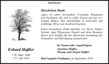 Traueranzeige von Erhard Haßler von Siegener Zeitung