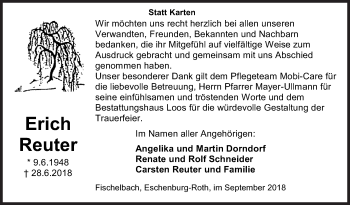 Traueranzeige von Erich Reuter von Siegener Zeitung