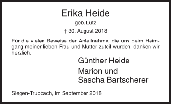 Traueranzeige von Erika Heide von Siegener Zeitung
