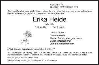 Traueranzeige von Erika Heide von Siegener Zeitung