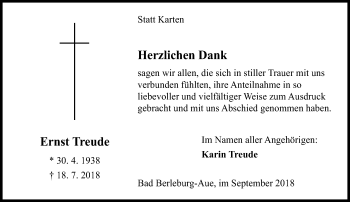 Traueranzeige von Ernst Treude von Siegener Zeitung