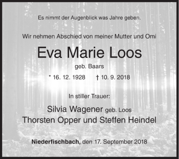 Traueranzeige von Eva Marie Loos von Siegener Zeitung