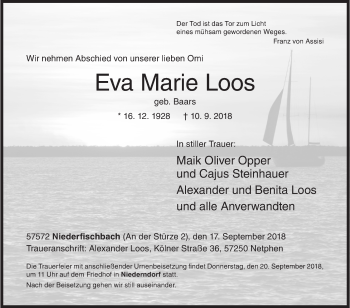 Traueranzeige von Eva Marie Loos von Siegener Zeitung