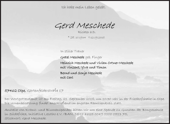 Traueranzeige von Gerd Meschede von Siegener Zeitung