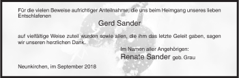Traueranzeige von Gerd Sander von Siegener Zeitung