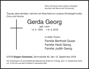 Traueranzeige von Gerda Georg von Siegener Zeitung